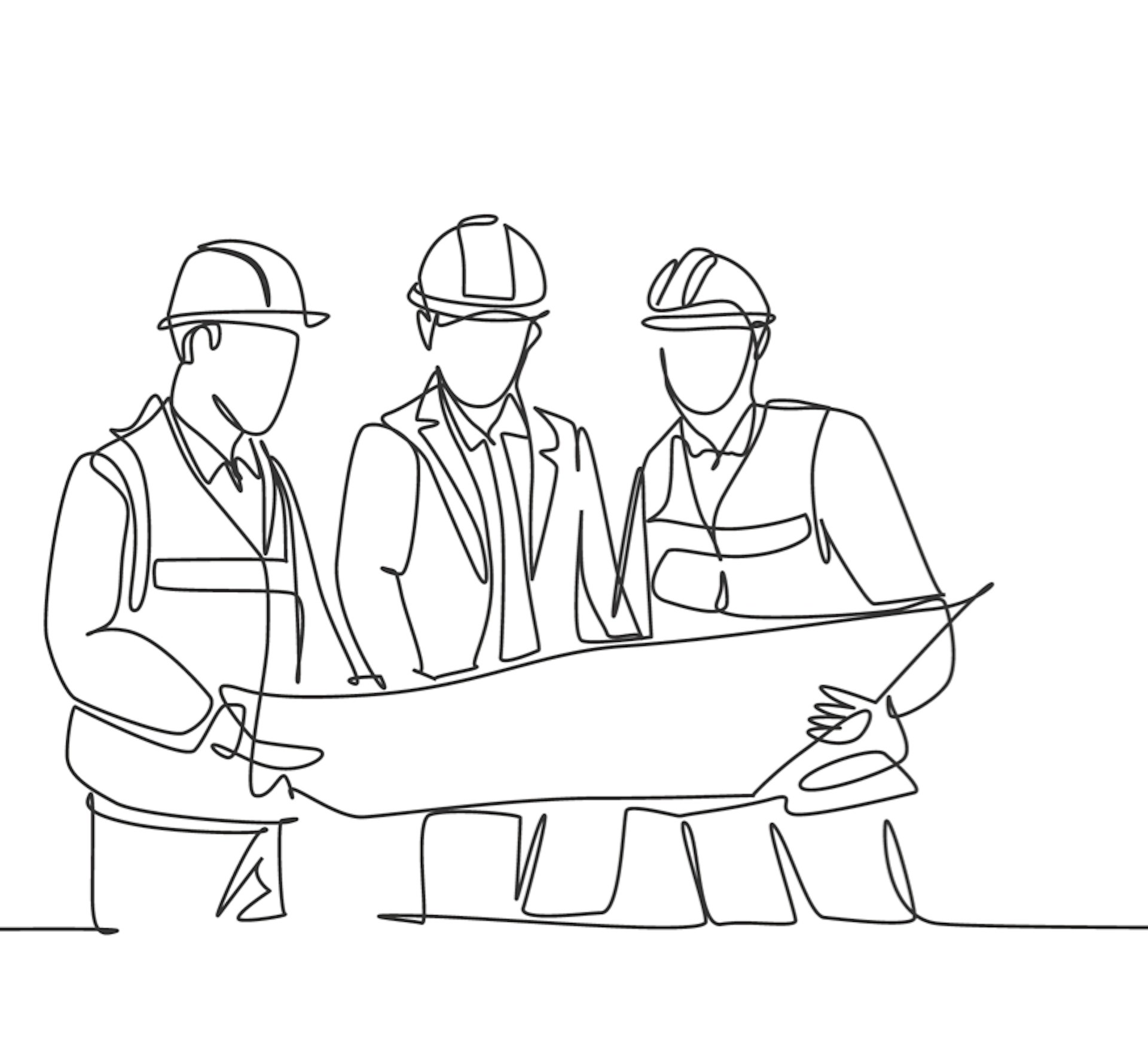 Dibujo de ingenieros de Bioclimex analizando un proyecto de climatizacion industrial